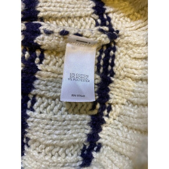 J Jill Womens Sweater Ivory Blue Stripe Cable Knit Nautical Crew Neck Medium - Picture 7 of 7